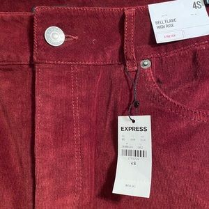 Express high waist bell flare burgundy pants